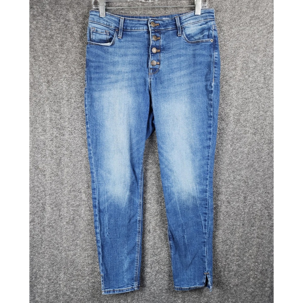 Old Navy Jeans Womens 10 Rockstar Super Skinny Blue Button Fly High Rise EUC